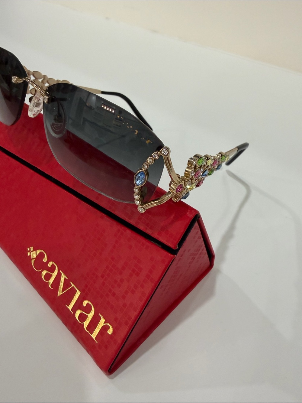 Caviar Women's Black Gradient Sunglasses with Multicolor Gem Accents